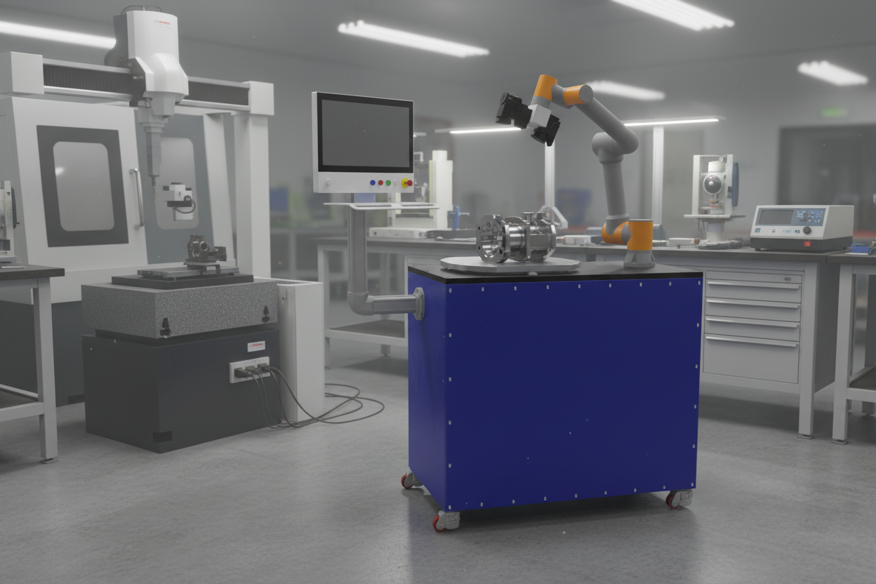 Producto DACOM con robot y mesa de inspección